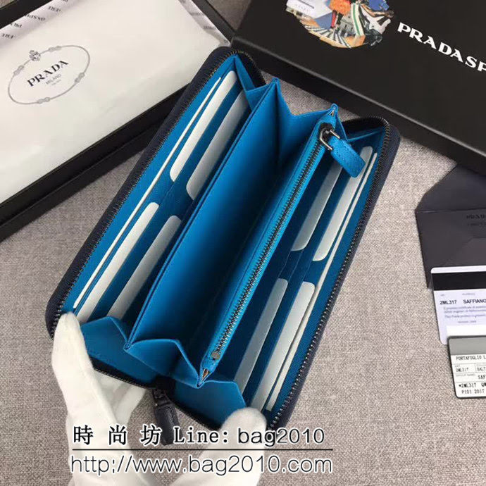 PRADA普拉達 專櫃最新款式 頂級原單十字紋牛皮 男士單拉鏈錢包 2ML317 DD1308